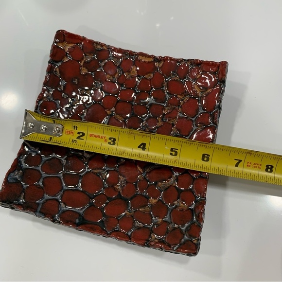Valerie red pebble style square ceramic tray dish @ 6”. - Picture 5 of 5